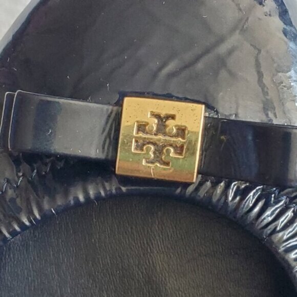 Tory Burch Eddie Ballet Bow Blue Patent Leather Flats Size 8 - Picture 10 of 11